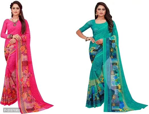 Stylish Georgette Multicoloured Printed Saree with Blouse piece For Women Pack Of 2