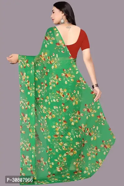 Stylish Green Chiffon Saree With Blouse Piece For Women-thumb2