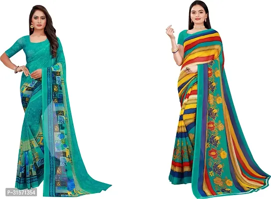 Stylish Georgette Multicoloured Printed Saree with Blouse piece For Women Pack Of 2-thumb0