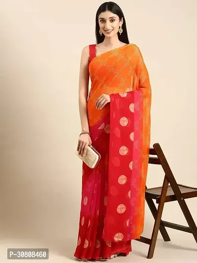 Stylish Orange Chiffon Saree With Blouse Piece For Women