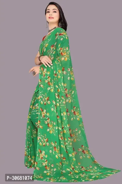 Stylish Green Chiffon Saree With Blouse Piece For Women-thumb3