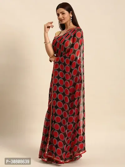 Stylish Red Chiffon Saree With Blouse Piece For Women-thumb4