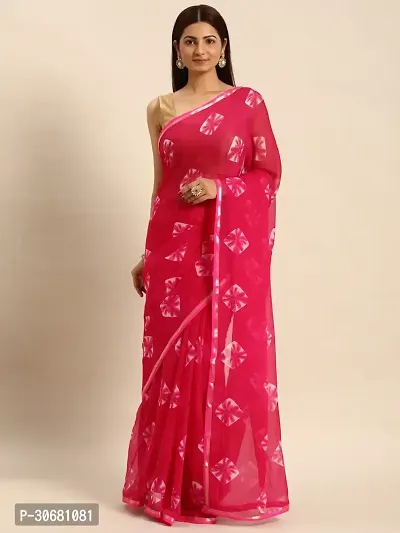 Stylish Pink Chiffon Saree With Blouse Piece For Women-thumb0