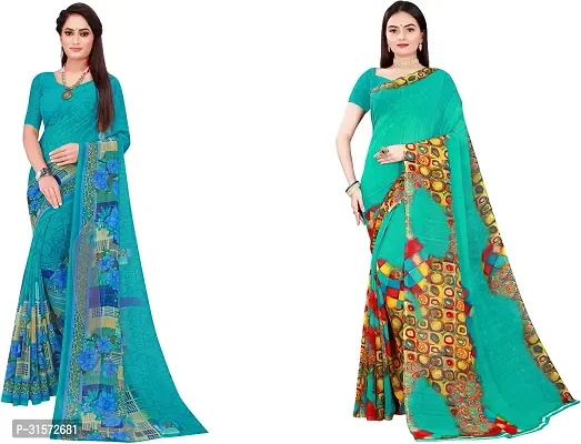 Stylish Georgette Multicoloured Printed Saree with Blouse piece For Women Pack Of 2-thumb0