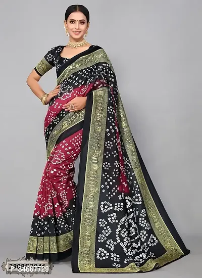 Stylish Maroon Art Silk Printed Saree with Blouse Piece For Women