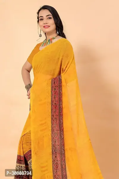 Stylish Yellow Georgette Saree Without Blouse Piece For Women-thumb3