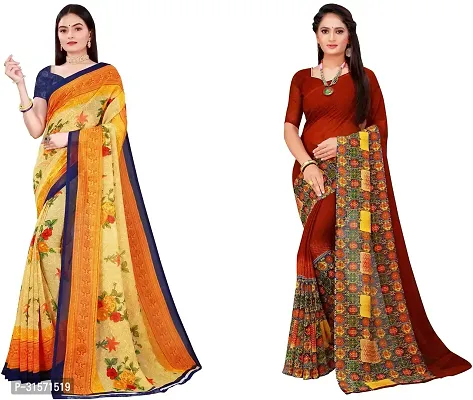 Stylish Georgette Multicoloured Printed Saree with Blouse piece For Women Pack Of 2-thumb0