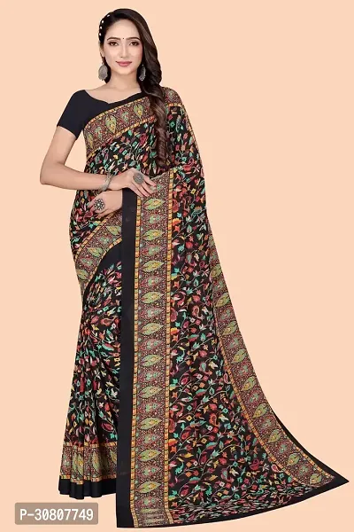 Stylish Black Georgette Saree With Blouse Piece For Women