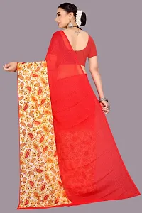 Stylish Red Chiffon Saree With Blouse Piece For Women-thumb1