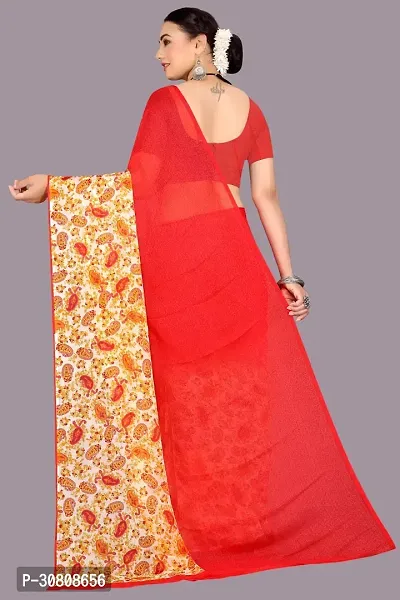 Stylish Red Chiffon Saree With Blouse Piece For Women-thumb2