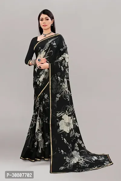 Stylish Black Georgette Saree With Blouse Piece For Women