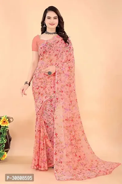 Stylish Pink Georgette Saree With Blouse Piece For Women-thumb0