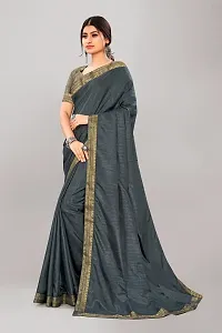 Stylish Grey Silk Blend Saree With Blouse Piece For Women-thumb3