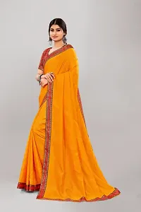 Stylish Yellow Silk Blend Saree With Blouse Piece For Women-thumb3