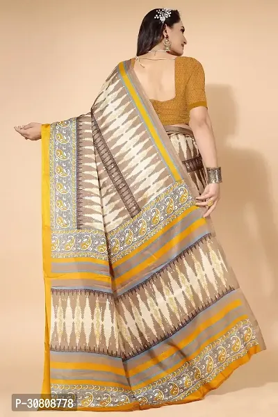 Stylish Yellow Cotton Blend Saree With Blouse Piece For Women-thumb2