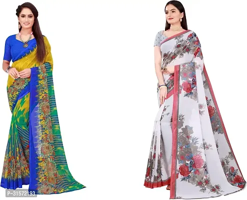 Stylish Georgette Multicoloured Printed Saree with Blouse piece For Women Pack Of 2-thumb0