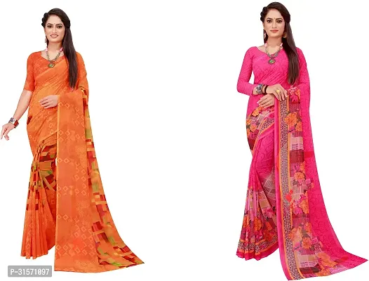 Stylish Georgette Multicoloured Printed Saree with Blouse piece For Women Pack Of 2