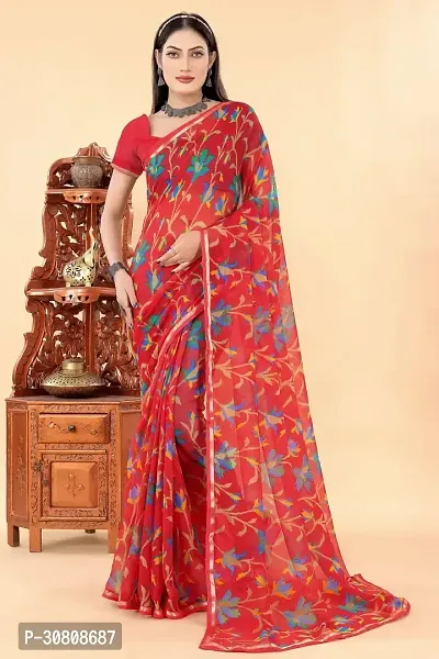 Stylish Red Georgette Saree With Blouse Piece For Women