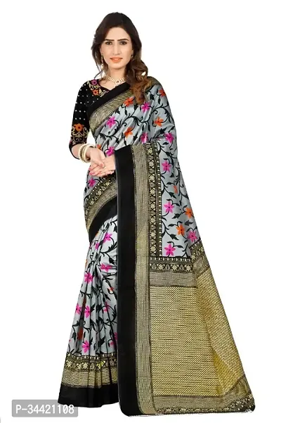 Beautiful Art Silk Printed Women Saree with Blouse Piece-thumb0