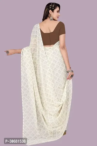 Stylish White Chiffon Saree With Blouse Piece For Women-thumb2