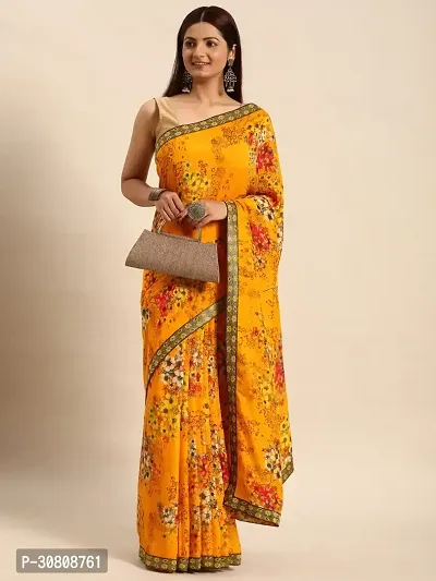 Stylish Yellow Chiffon Saree With Blouse Piece For Women-thumb0