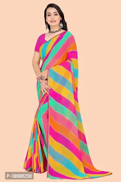 Stylish Multicoloured Chiffon Saree With Blouse Piece For Women