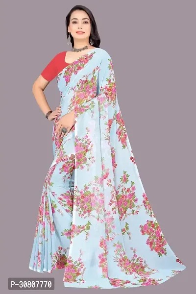 Stylish Blue Chiffon Saree With Blouse Piece For Women