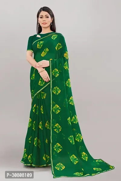 Stylish Green Georgette Saree With Blouse Piece For Women-thumb0