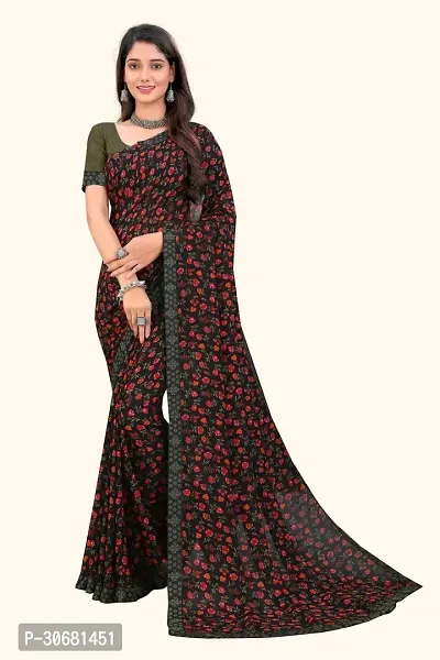 Stylish Black Georgette Saree With Blouse Piece For Women-thumb0