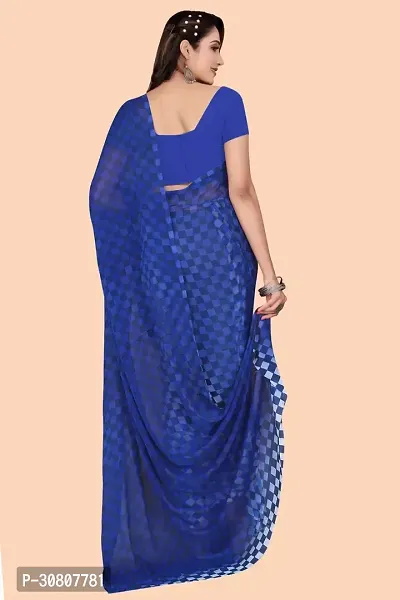 Stylish Blue Chiffon Saree With Blouse Piece For Women-thumb2