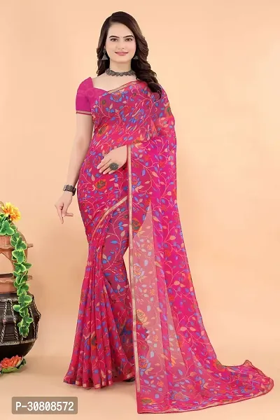 Stylish Pink Georgette Saree With Blouse Piece For Women-thumb0