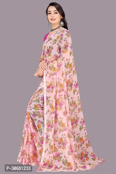 Stylish Pink Chiffon Saree With Blouse Piece For Women-thumb3