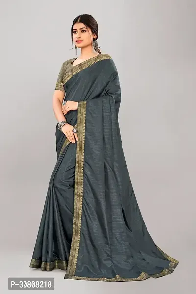 Stylish Grey Silk Blend Saree With Blouse Piece For Women-thumb4