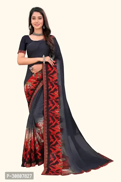 Stylish Blue Georgette Saree With Blouse Piece For Women