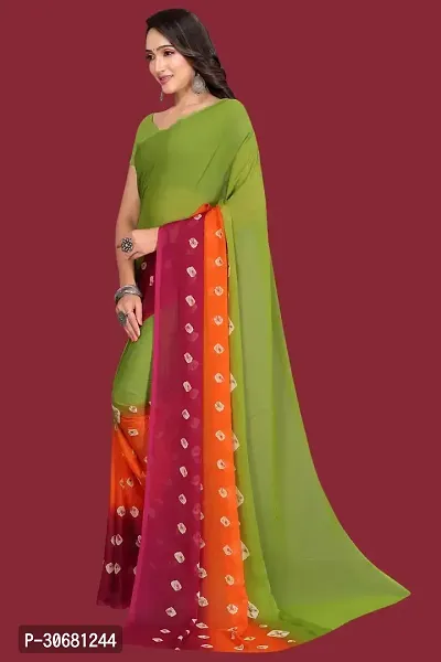 Stylish Green Chiffon Saree With Blouse Piece For Women-thumb3