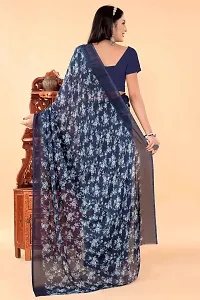 Stylish Navy Blue Georgette Saree Without Blouse Piece For Women-thumb2