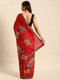 Stylish Red Chiffon Saree With Blouse Piece For Women-thumb1