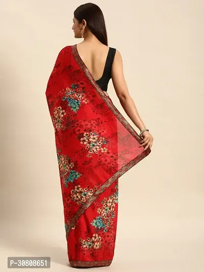 Stylish Red Chiffon Saree With Blouse Piece For Women-thumb2