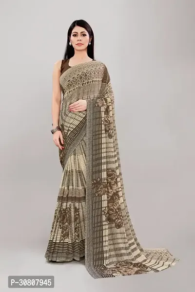 Stylish Brown Georgette Saree With Blouse Piece For Women-thumb0