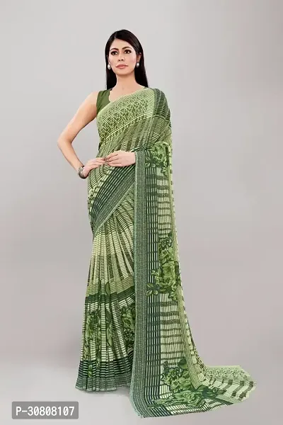 Stylish Green Georgette Saree With Blouse Piece For Women