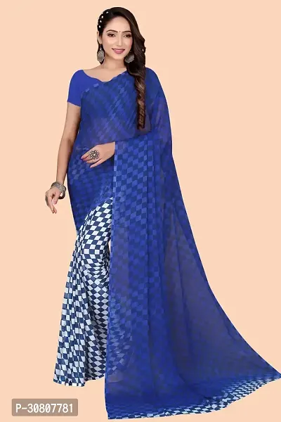 Stylish Blue Chiffon Saree With Blouse Piece For Women