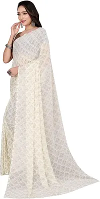 Stylish White Georgette Saree With Blouse Piece For Women-thumb3