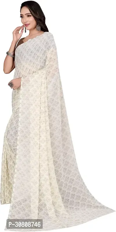 Stylish White Georgette Saree With Blouse Piece For Women-thumb4