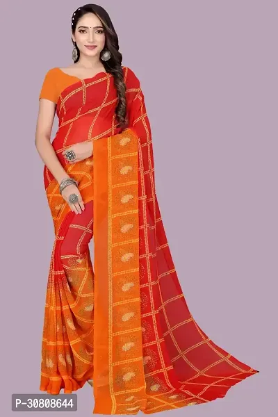 Stylish Red Chiffon Saree With Blouse Piece For Women