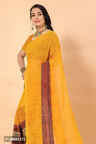 Stylish Yellow Georgette Saree Without Blouse Piece For Women-thumb3