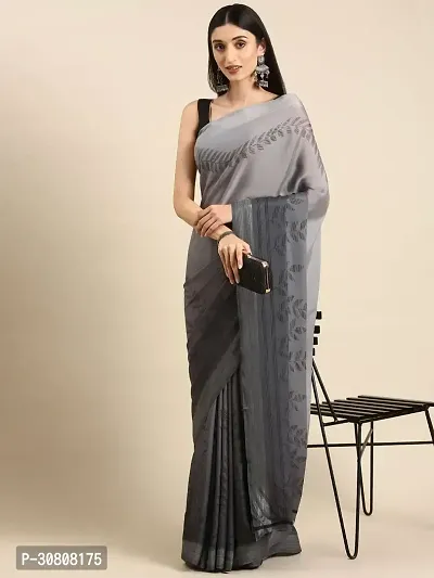 Stylish Grey Georgette Saree With Blouse Piece For Women