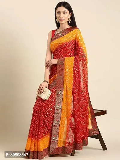 Stylish Red Chiffon Saree With Blouse Piece For Women