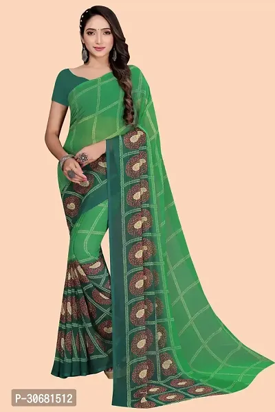 Stylish Green Chiffon Saree With Blouse Piece For Women-thumb0