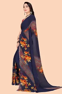 Stylish Navy Blue Georgette Saree With Blouse Piece For Women-thumb1