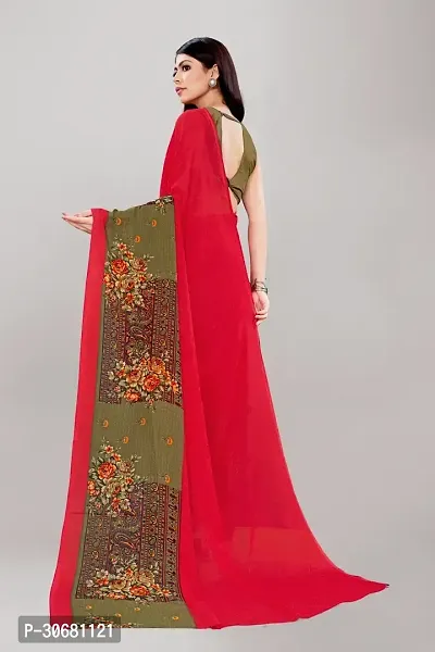 Stylish Red Georgette Saree With Blouse Piece For Women-thumb2